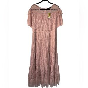 Pink Lace Boho Maxi Dress